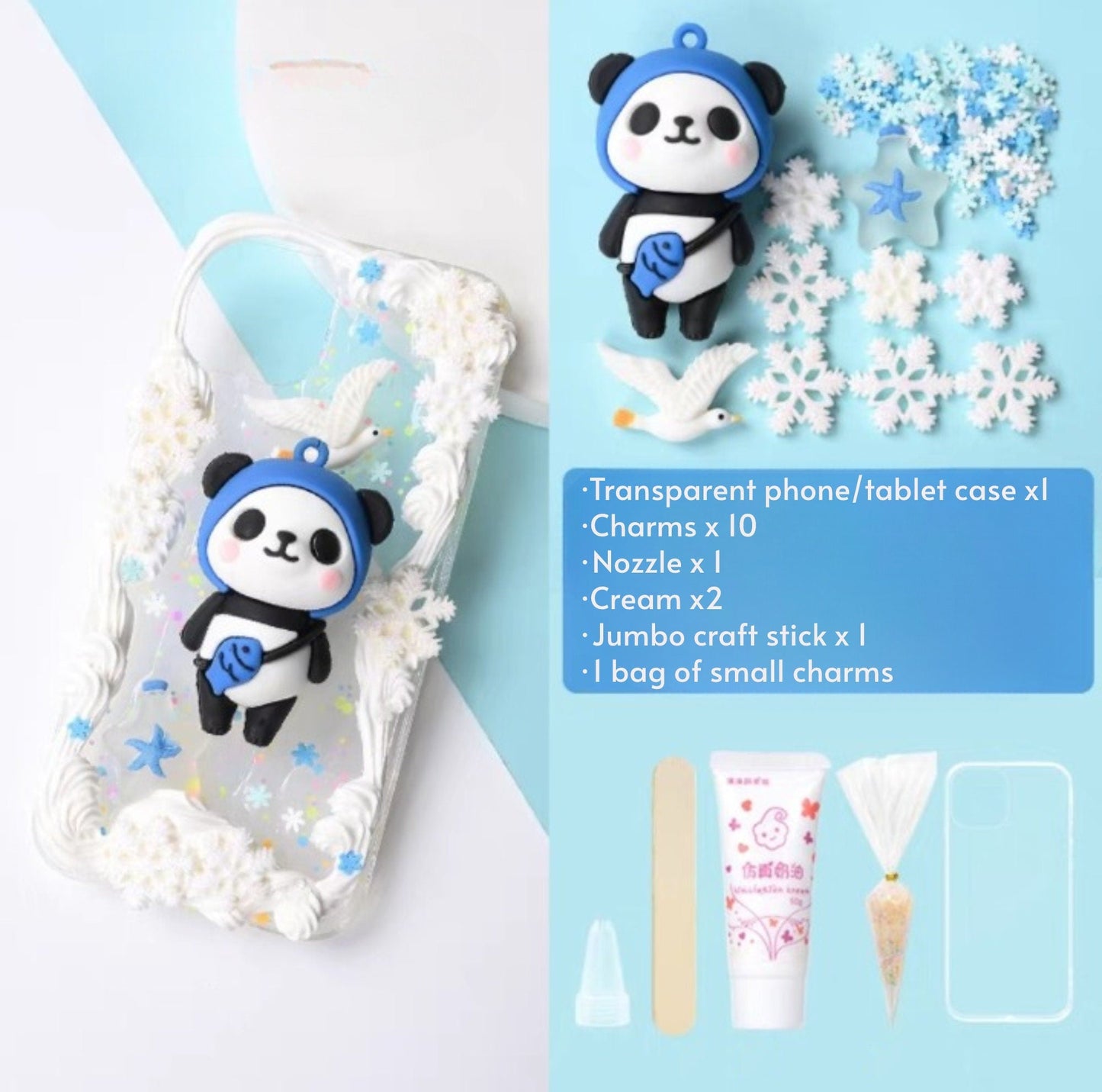 Decoden Custom Phone Case DIY Craft Kits | Kawaii Panda Girl Clouds Snowflakes Candy Charms | Samsung Android iPhone