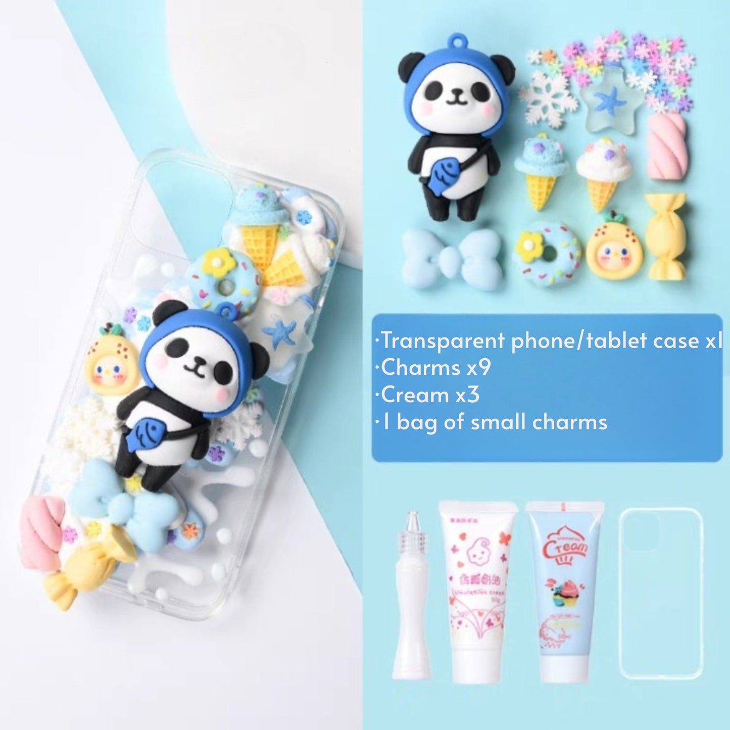 Decoden Custom Phone Case DIY Craft Kits | Kawaii Panda Girl Clouds Snowflakes Candy Charms | Samsung Android iPhone