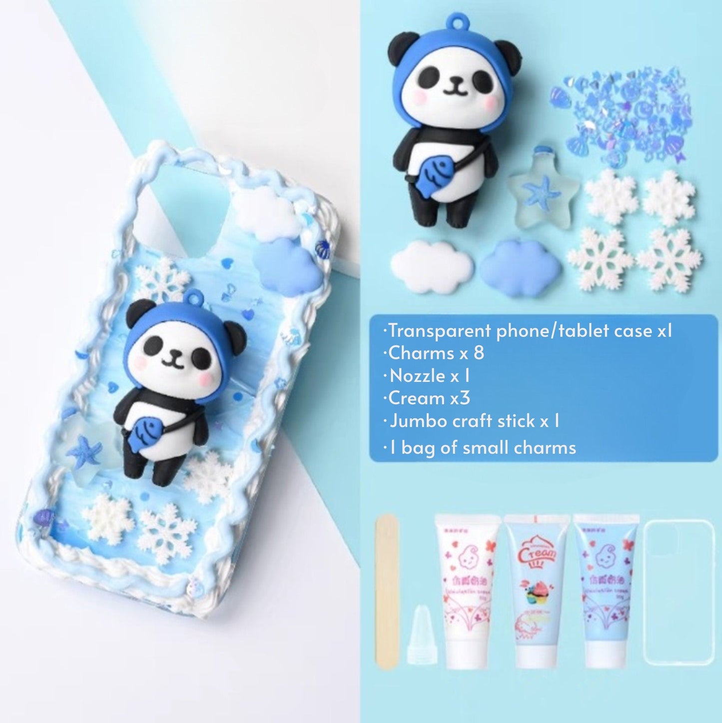 Decoden Custom Phone Case DIY Craft Kits | Kawaii Panda Girl Clouds Snowflakes Candy Charms | Samsung Android iPhone
