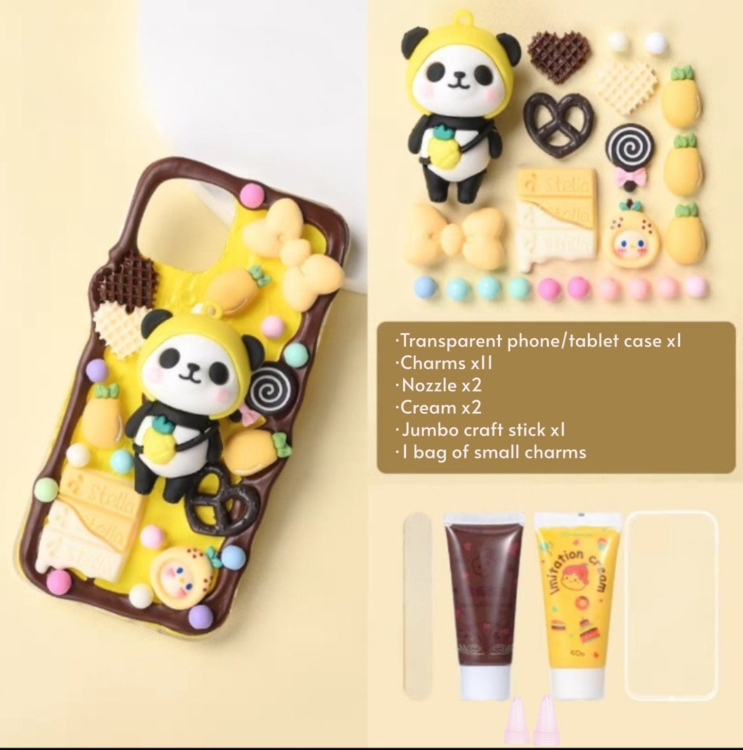 Decoden Custom Phone Case DIY Craft Kits | Kawaii Panda Peach Pineapple Hat Bag Candy Charms | Samsung Android iPhone
