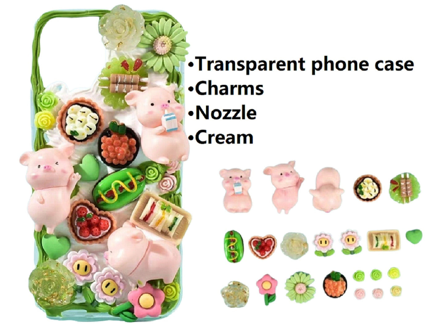 Decoden Custom Phone Case DIY Craft Kits | Kawaii Pig Candy Clouds Flowers Food Hearts Stars Charms | Samsung Android