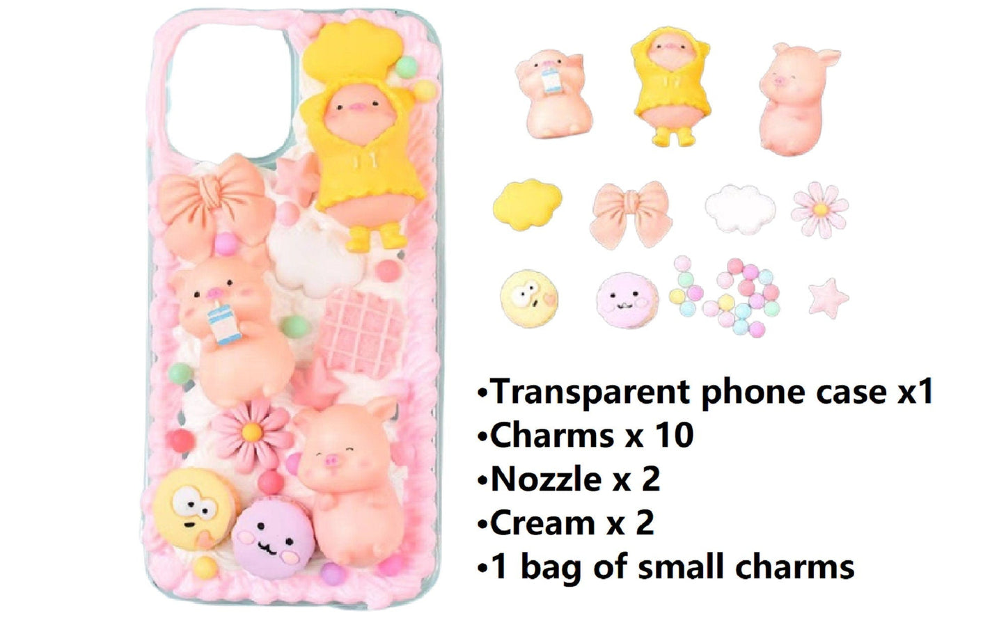 Decoden Custom Phone Case DIY Craft Kits | Kawaii Pig Candy Clouds Flowers Food Hearts Stars Charms | Samsung Android