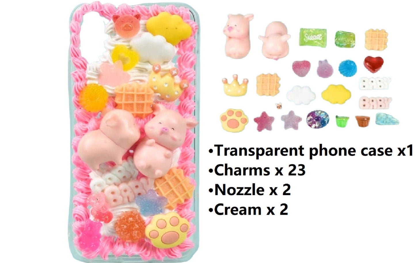Decoden Custom Phone Case DIY Craft Kits | Kawaii Pig Candy Clouds Flowers Food Hearts Stars Charms | Samsung Android