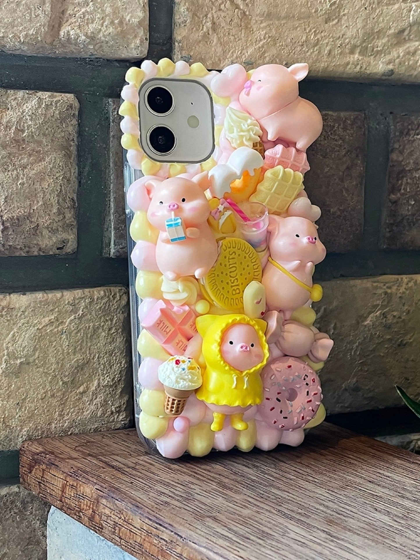 Decoden Custom Phone Case DIY Craft Kits | Kawaii Pig Food Donut Cookies Macaroons Watermelon Charms | Samsung Android