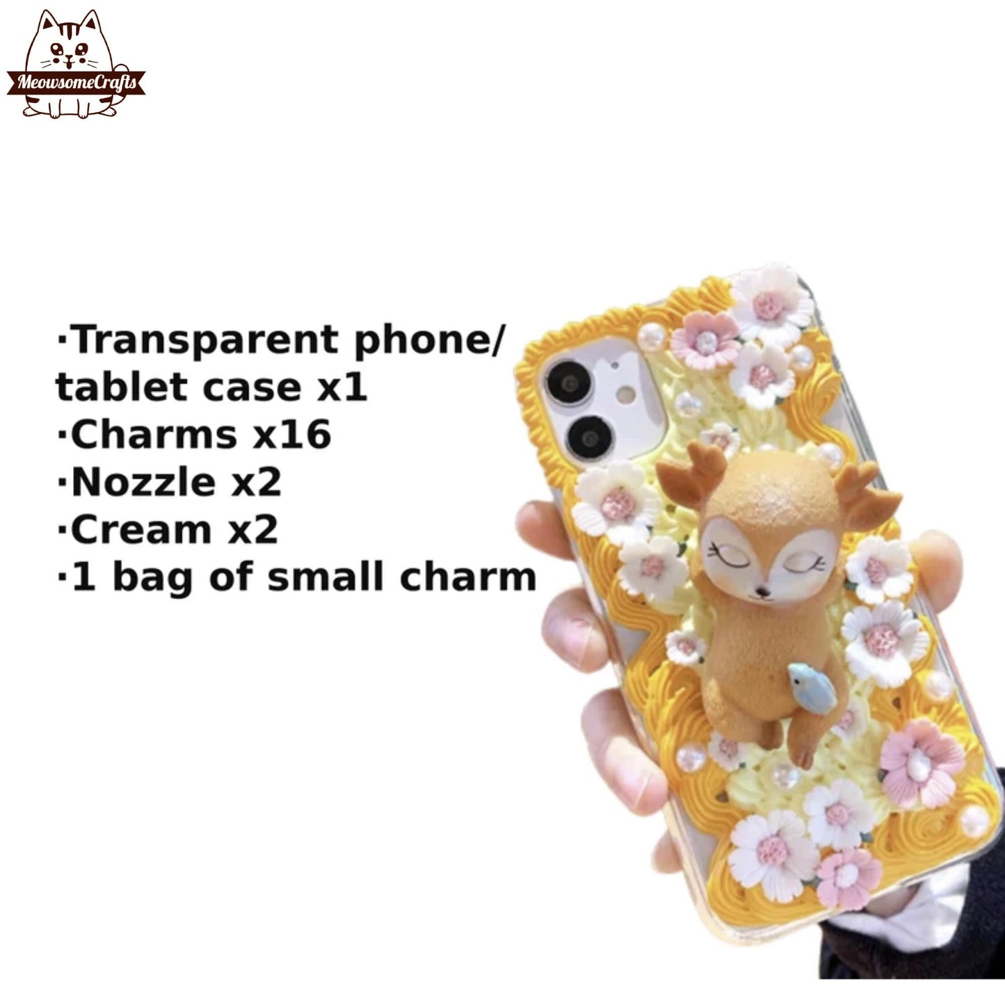 Decoden Custom Phone Case DIY Craft Kits | Kawaii Pig Sika Baby Deer Flowers Daffodils Pearls Charms | Samsung Android