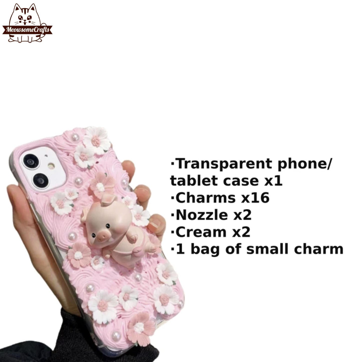 Decoden Custom Phone Case DIY Craft Kits | Kawaii Pig Sika Baby Deer Flowers Daffodils Pearls Charms | Samsung Android