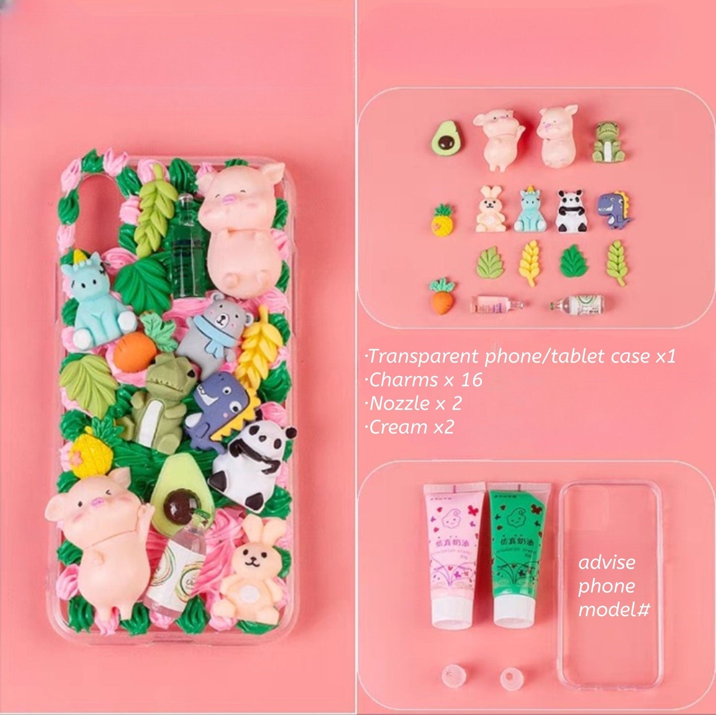 Decoden Custom Phone Case DIY Craft Kits | Kawaii Pigs School Supplies Food Drinks Toys Charms | Samsung Android iPhone