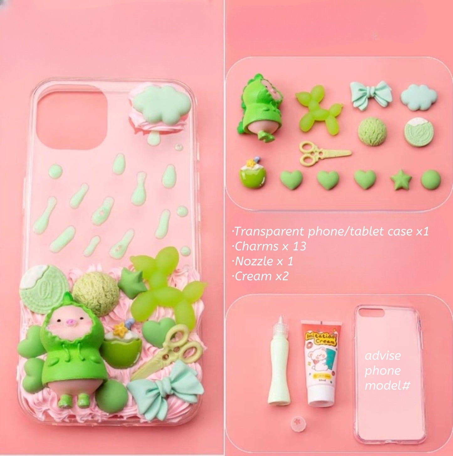 Decoden Custom Phone Case DIY Craft Kits | Kawaii Pigs School Supplies Food Drinks Toys Charms | Samsung Android iPhone