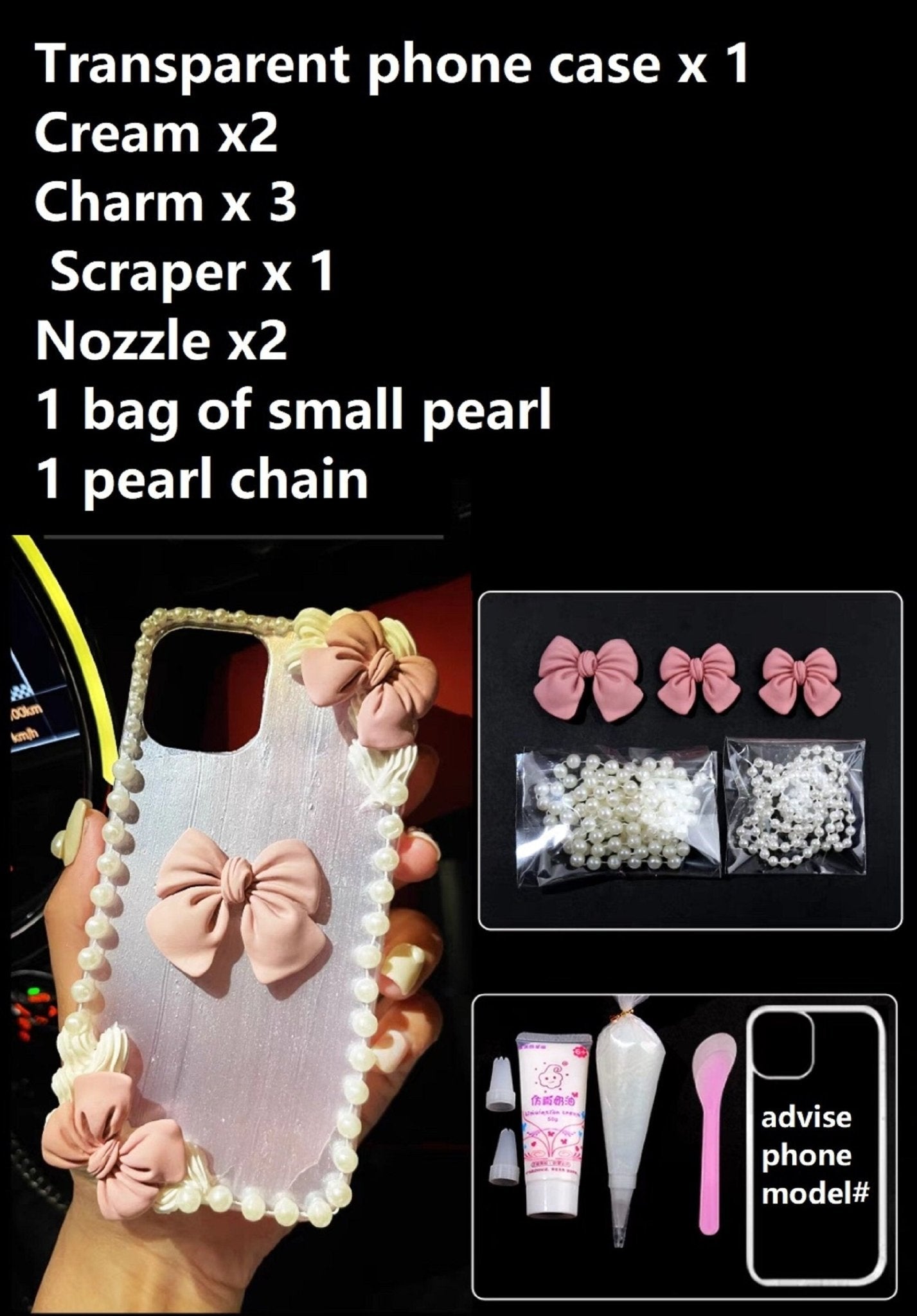 Decoden Custom Phone Case DIY Craft Kits | Kawaii Rabbit Bow Strawberry Peach Ice Cream Pearls Bows Charms | Samsung