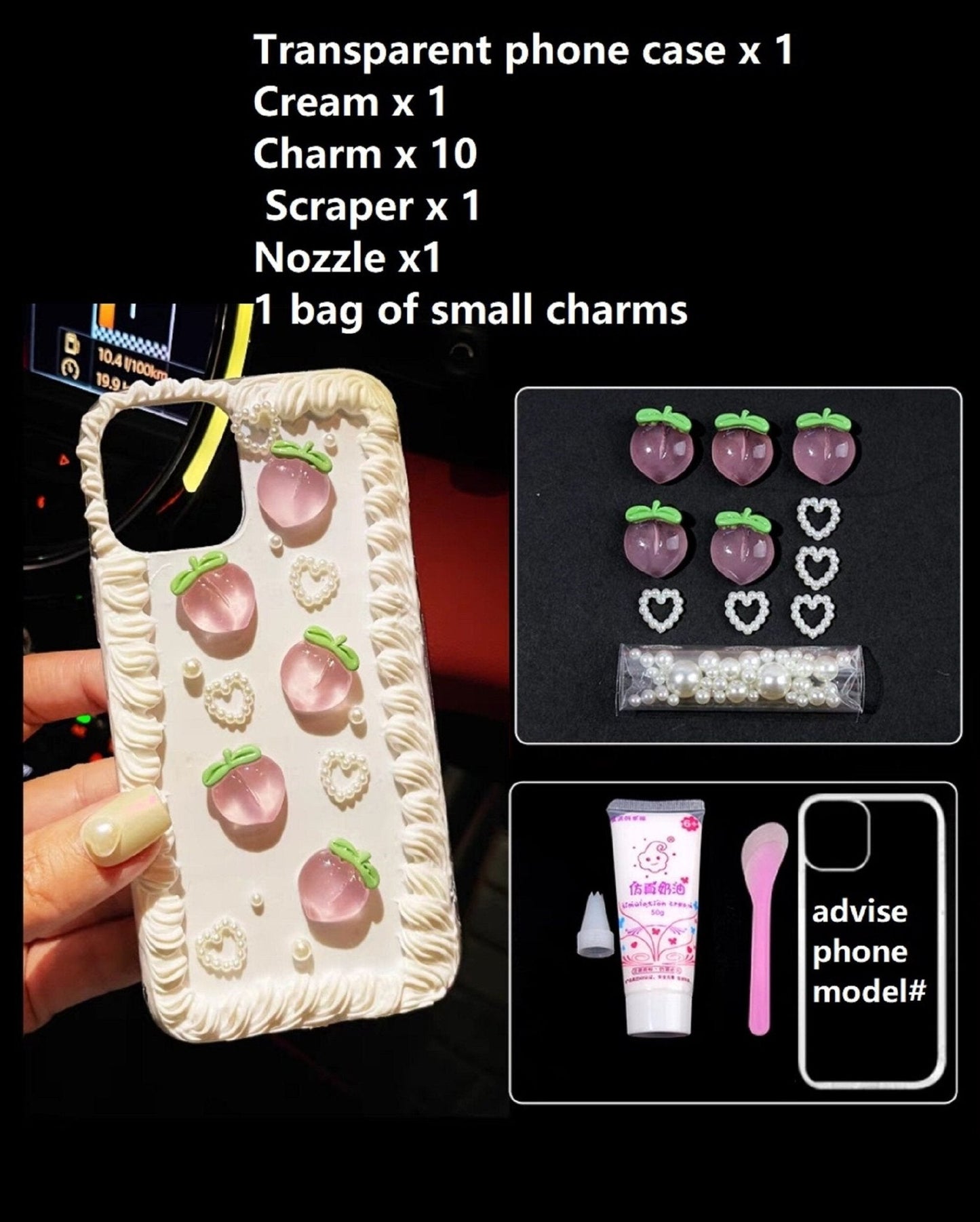 Decoden Custom Phone Case DIY Craft Kits | Kawaii Rabbit Bow Strawberry Peach Ice Cream Pearls Bows Charms | Samsung