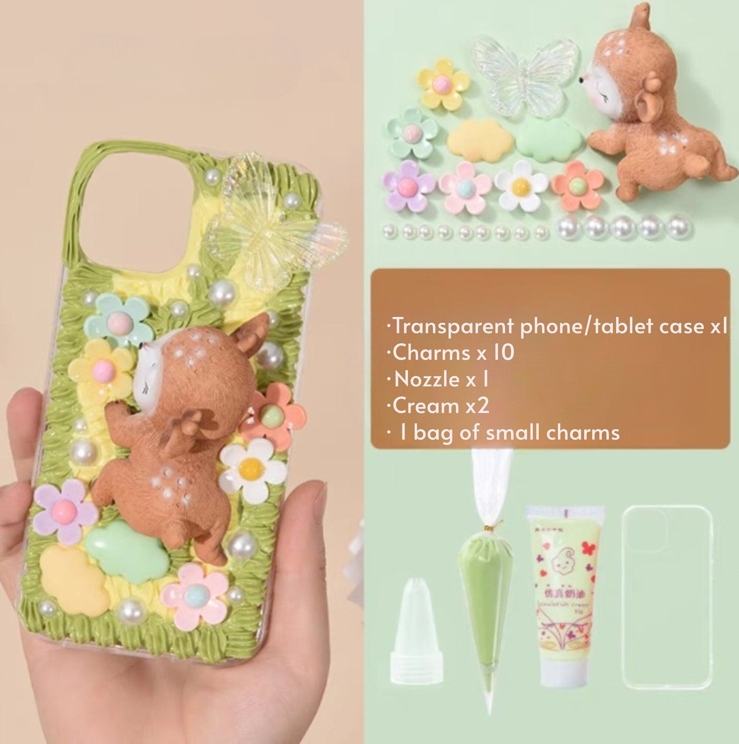 Decoden Custom Phone Case DIY Craft Kits | Kawaii Sleeping Sika Baby Deer Clouds Flowers Charms | Samsung Android