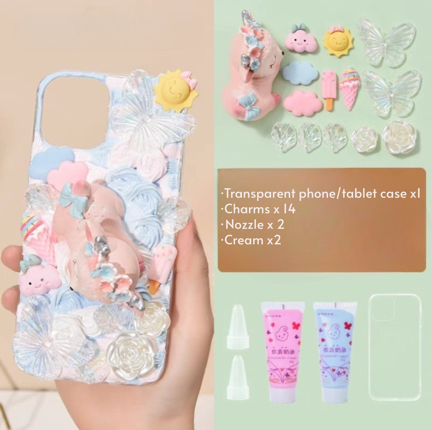 Decoden Custom Phone Case DIY Craft Kits | Kawaii Sleeping Sika Baby Deer Clouds Flowers Charms | Samsung Android