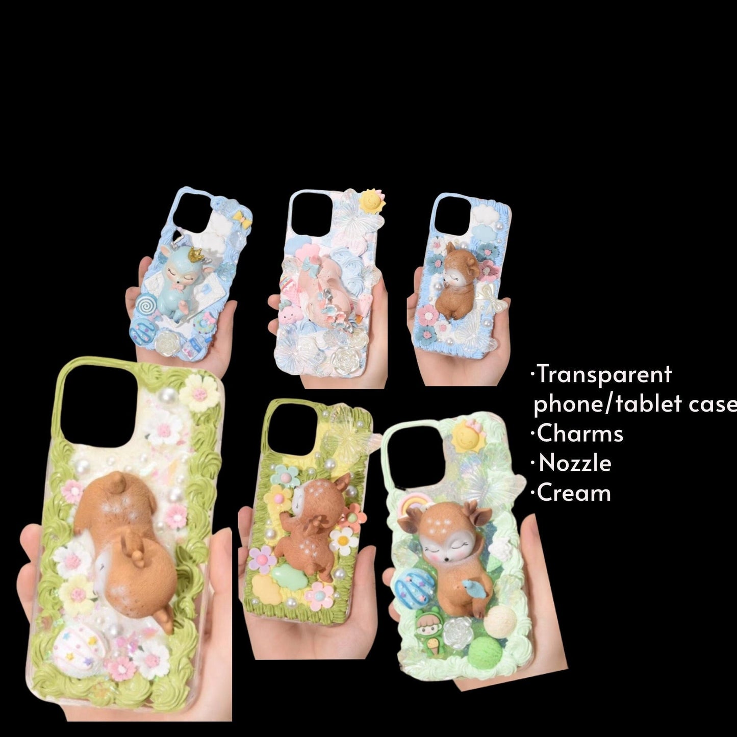 Decoden Custom Phone Case DIY Craft Kits | Kawaii Sleeping Sika Baby Deer Clouds Flowers Charms | Samsung Android