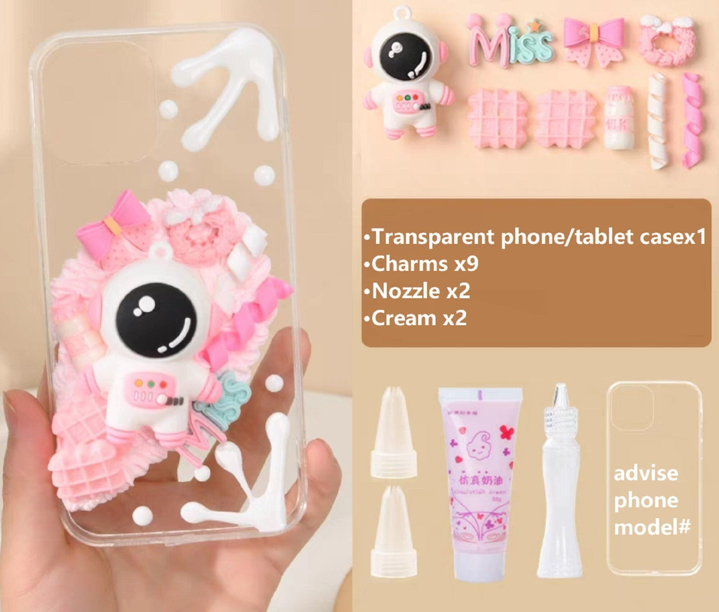 Decoden Custom Phone Case DIY Craft Kits | Kawaii Space Astronaut Confetti Food Bows Charms | Samsung Android iPhone