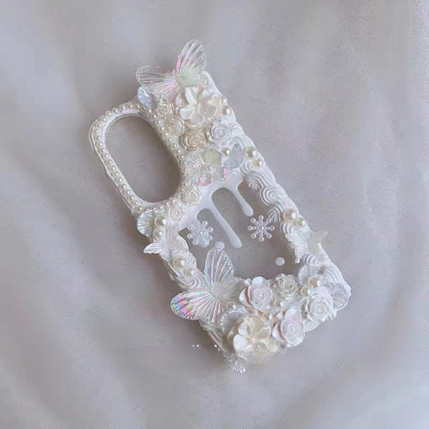 Decoden Custom Phone Case DIY Craft Kits | Lace Iridescent Butterflies Flowers Pearls Charms | Samsung Android iPhone