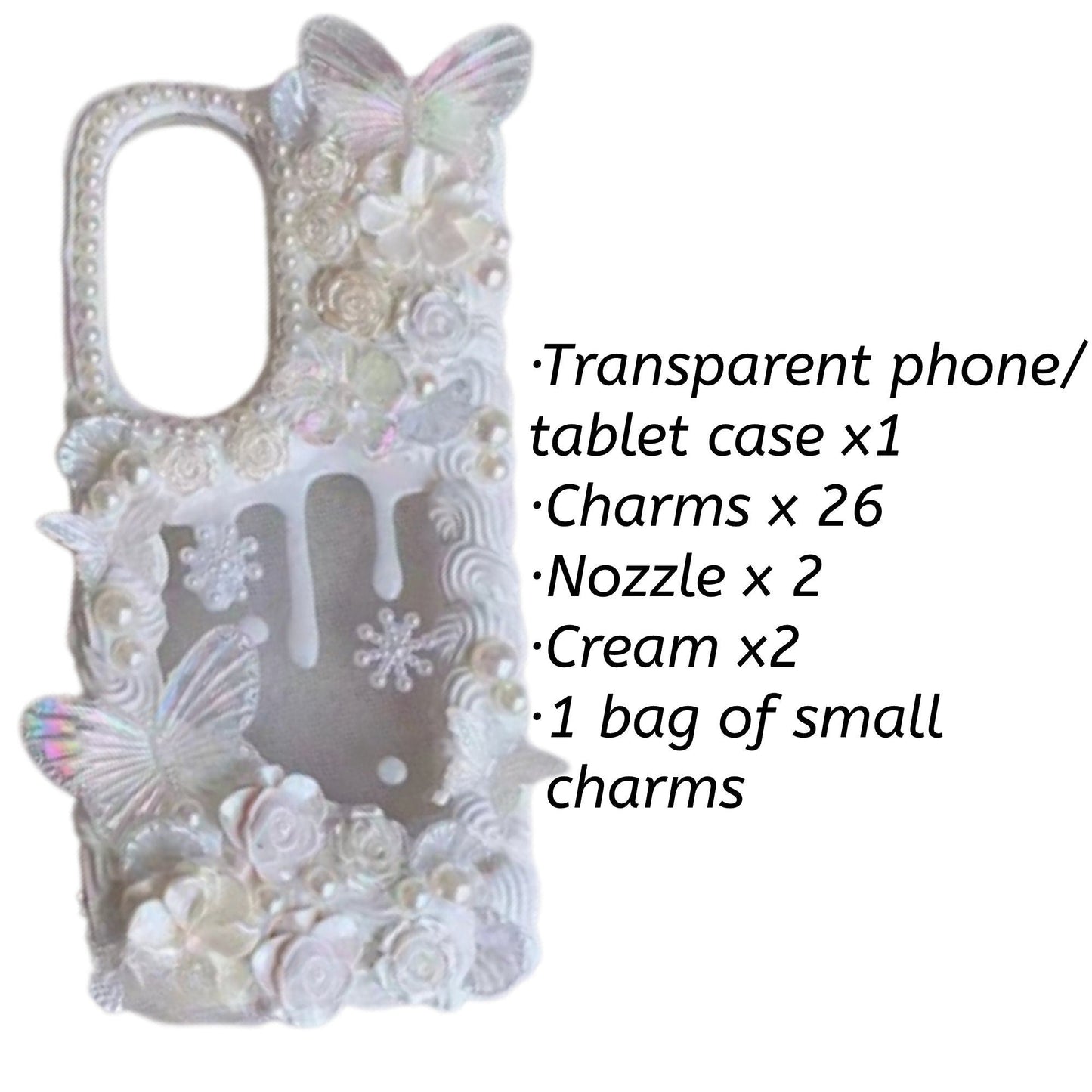 Decoden Custom Phone Case DIY Craft Kits | Lace Iridescent Butterflies Flowers Pearls Charms | Samsung Android iPhone