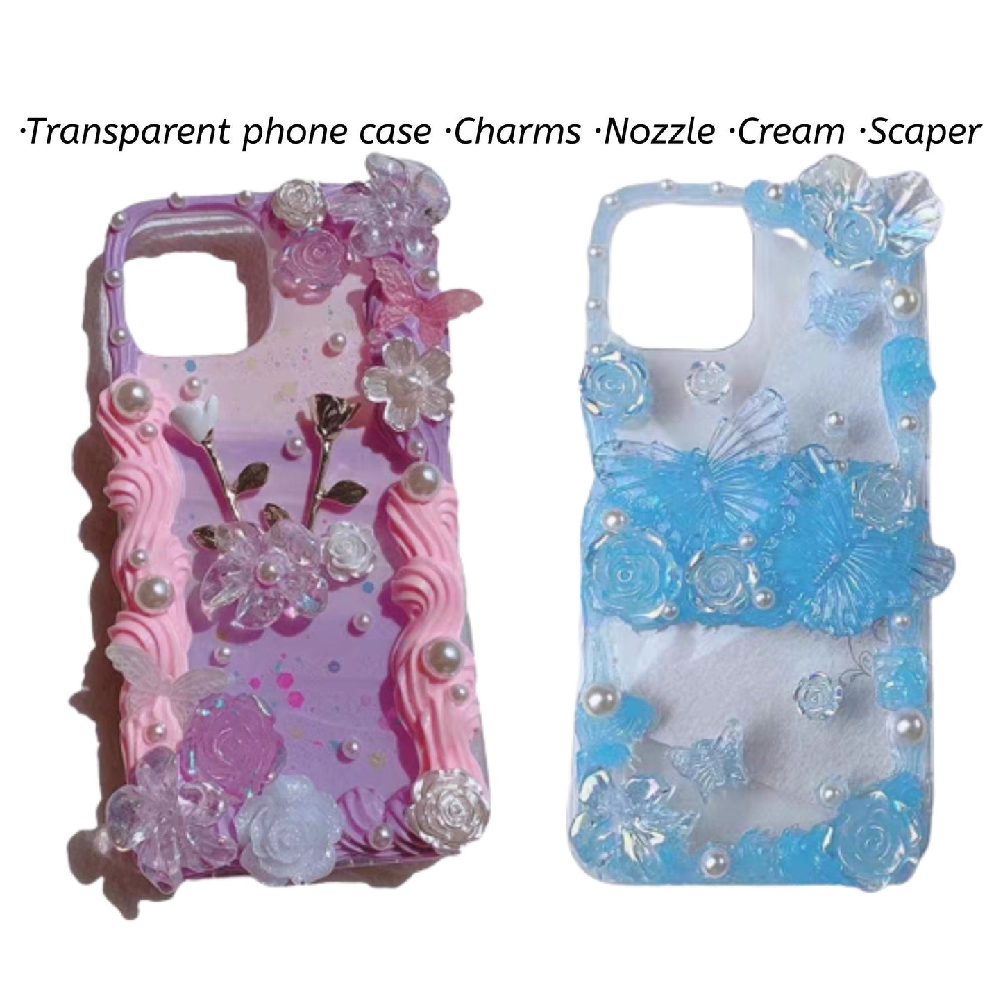 Decoden Custom Phone Case DIY Craft Kits | Long Stem Roses Butterflies Flowers Roses Pearls Charms | Samsung Android