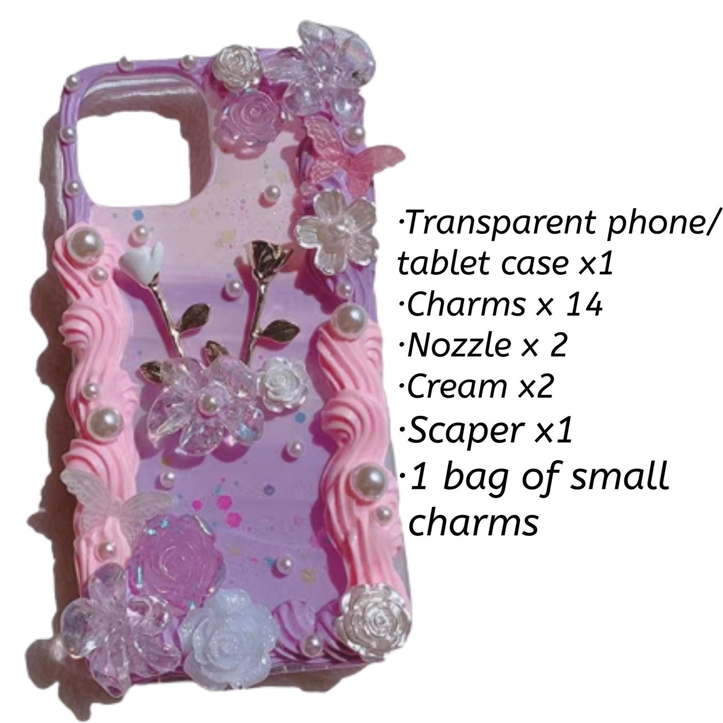 Decoden Custom Phone Case DIY Craft Kits | Long Stem Roses Butterflies Flowers Roses Pearls Charms | Samsung Android