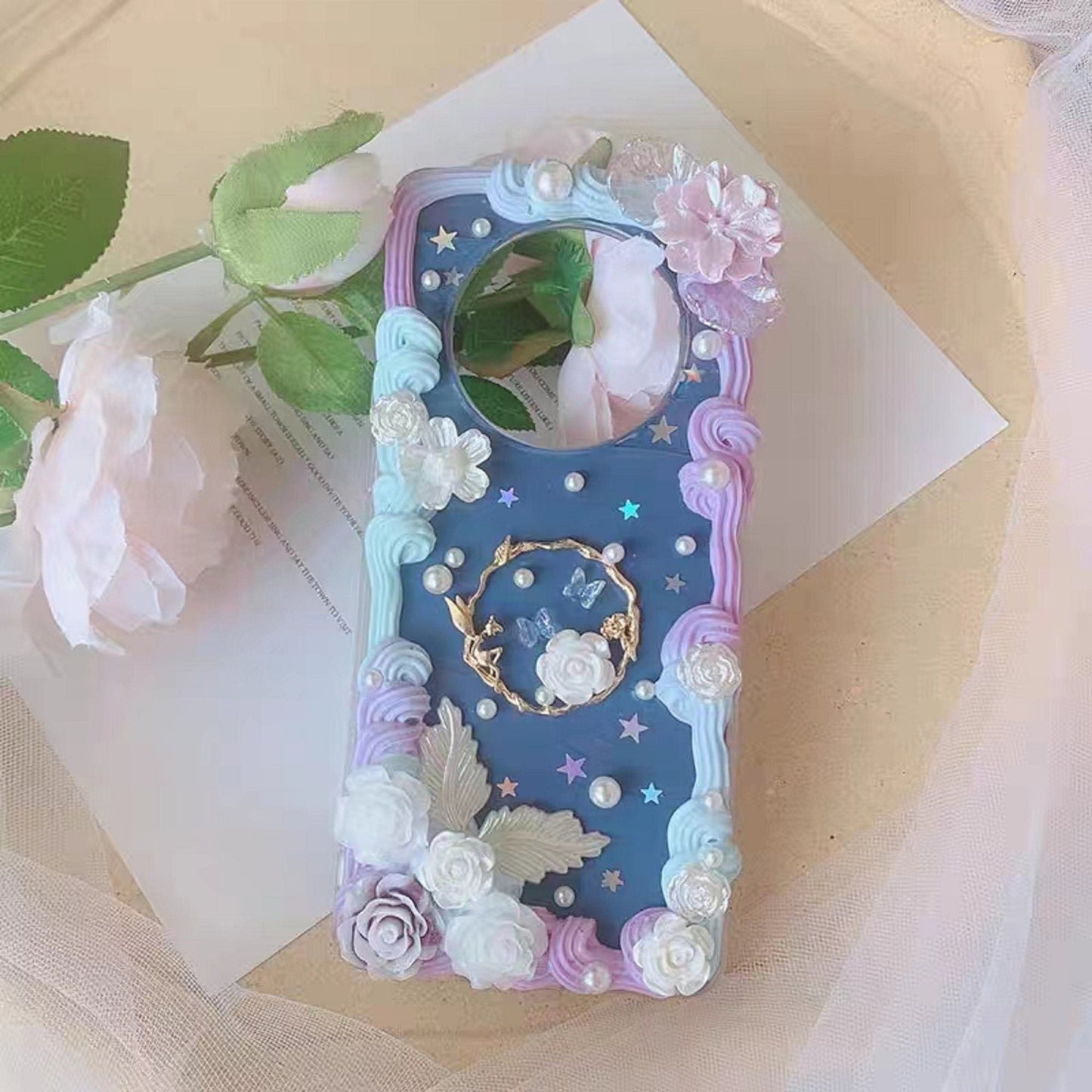 Decoden Custom Phone Case DIY Craft Kits | Long Stem Roses Twig Frame Fairy Flowers Stars Charms | Samsung Android