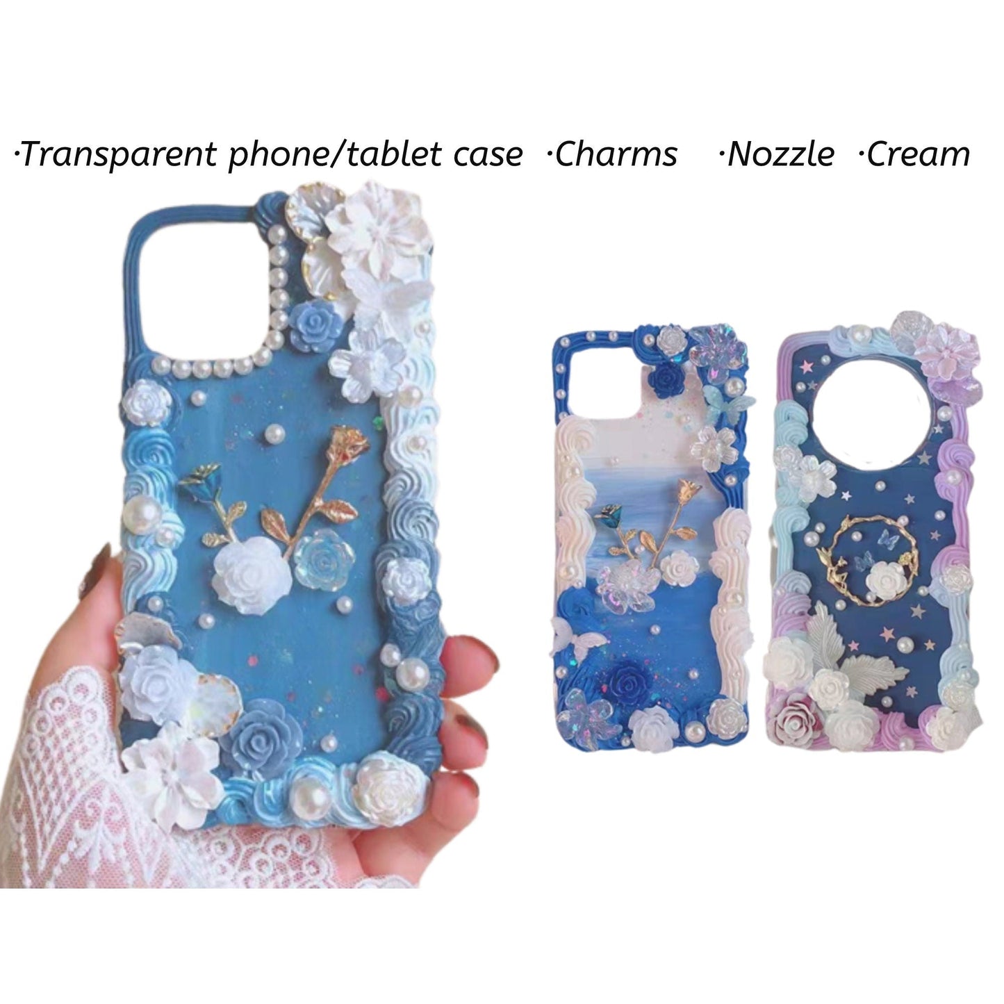 Decoden Custom Phone Case DIY Craft Kits | Long Stem Roses Twig Frame Fairy Flowers Stars Charms | Samsung Android