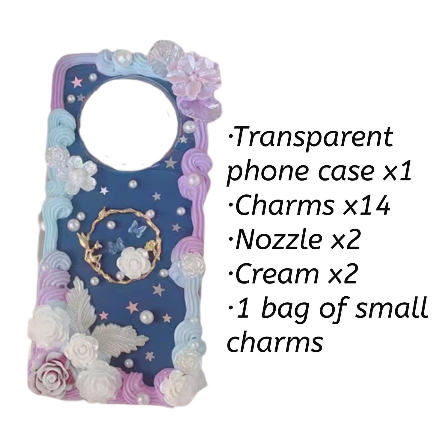 Decoden Custom Phone Case DIY Craft Kits | Long Stem Roses Twig Frame Fairy Flowers Stars Charms | Samsung Android