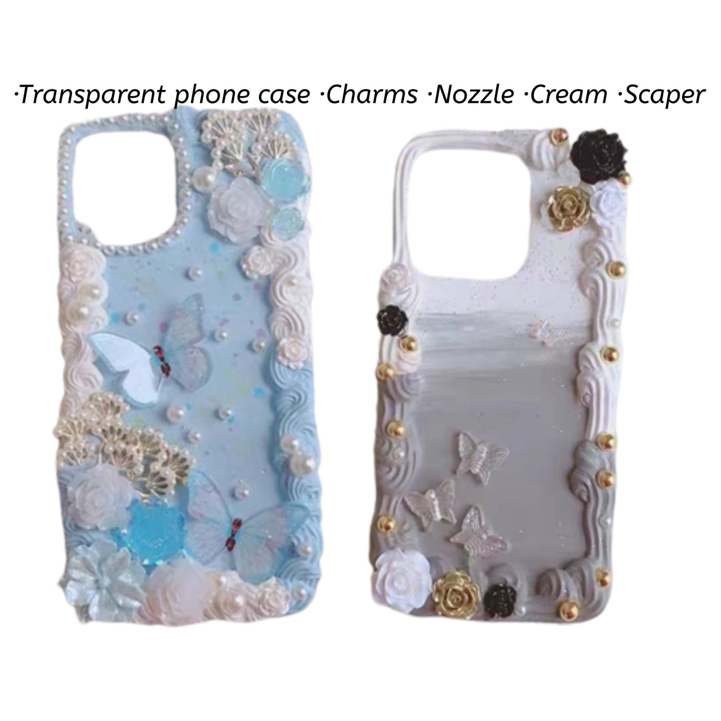 Decoden Custom Phone Case DIY Craft Kits | Pearl Flowers Roses Butterflies Pearls Charms | Samsung Android iPhone Cases