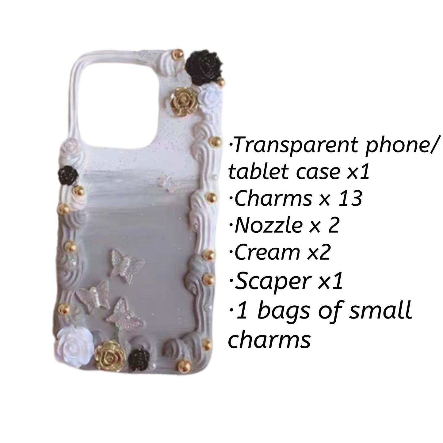 Decoden Custom Phone Case DIY Craft Kits | Pearl Flowers Roses Butterflies Pearls Charms | Samsung Android iPhone Cases