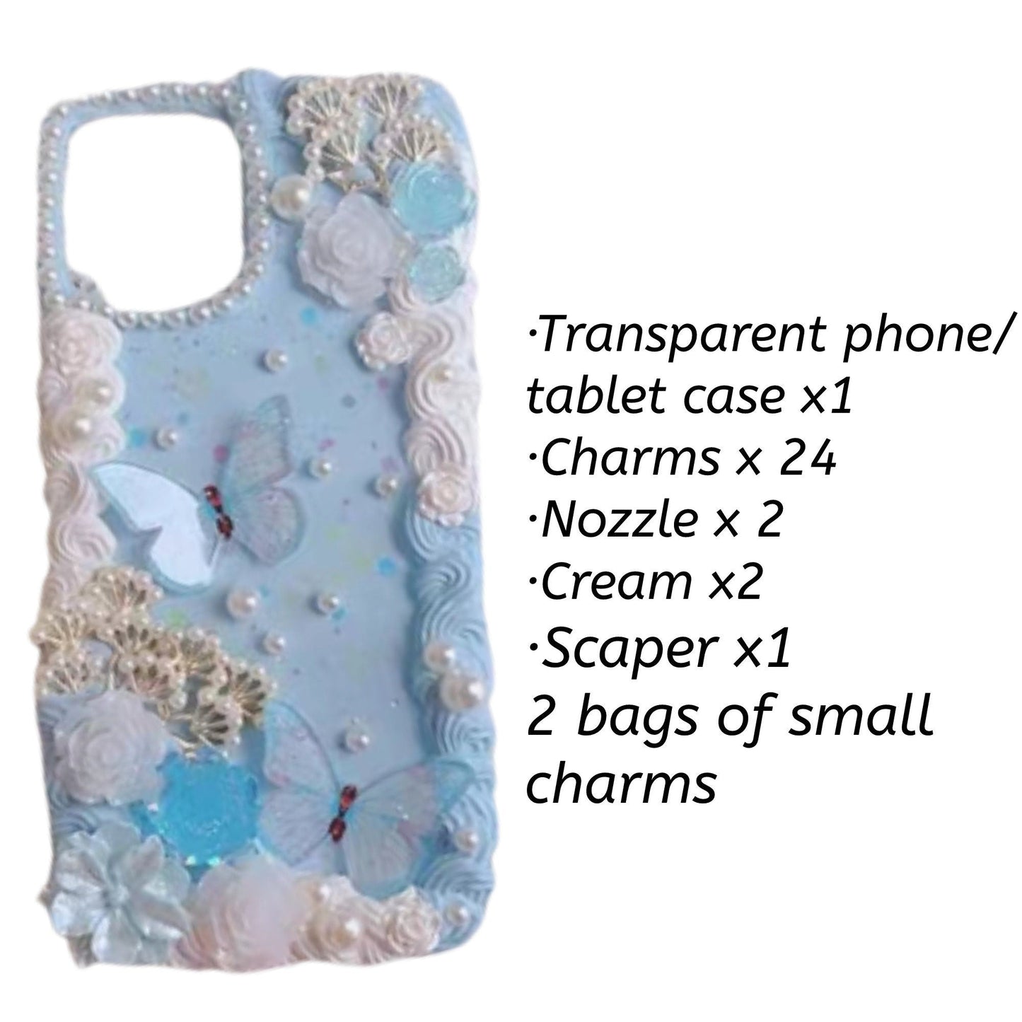Decoden Custom Phone Case DIY Craft Kits | Pearl Flowers Roses Butterflies Pearls Charms | Samsung Android iPhone Cases