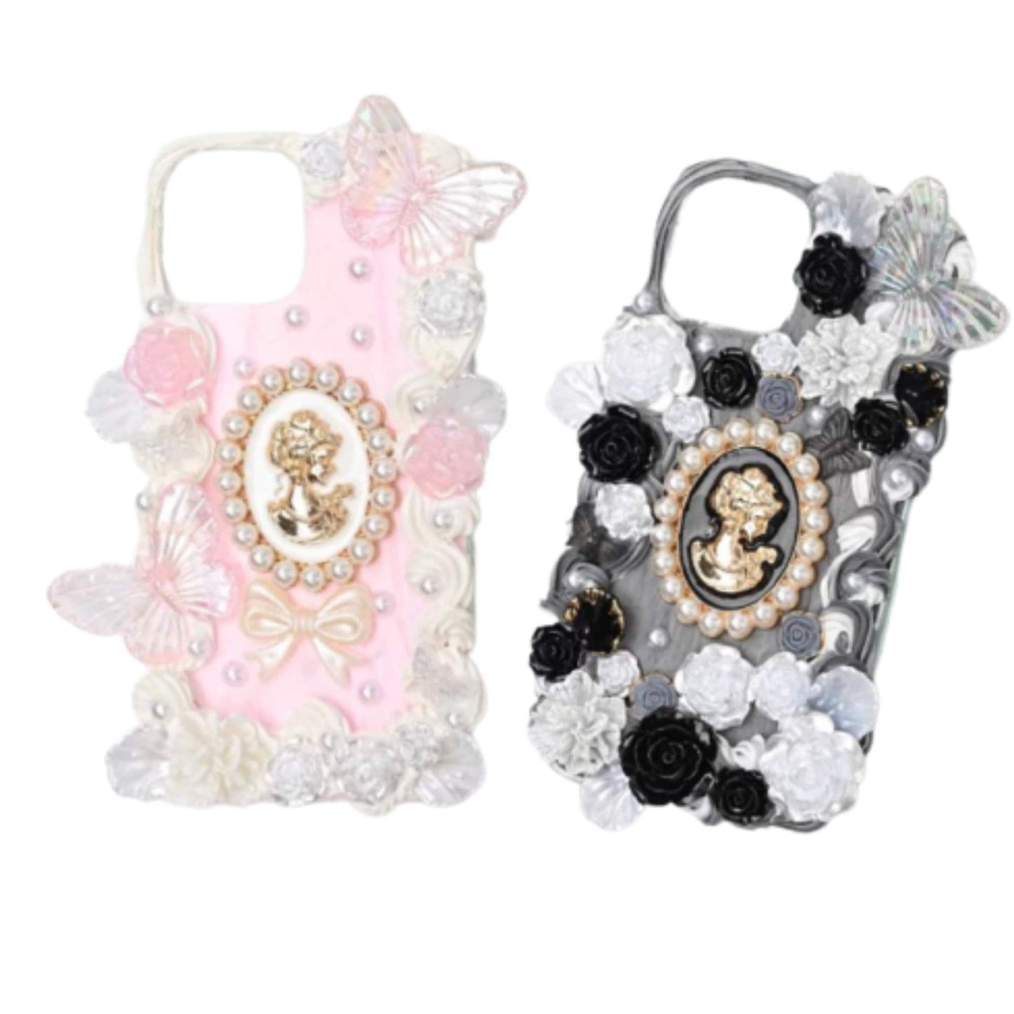 Decoden Custom Phone Case DIY Craft Kits | Pearl Frame Lady Portrait Flowers Butterfly Charms | Samsung Android iPhone