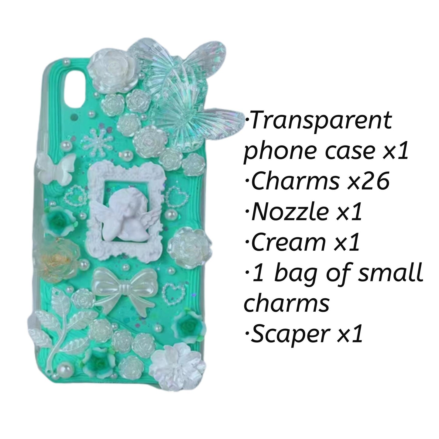 Decoden Custom Phone Case DIY Craft Kits | Pink Purple White Butterflies Flowers Frame Angel Charms | Samsung Android