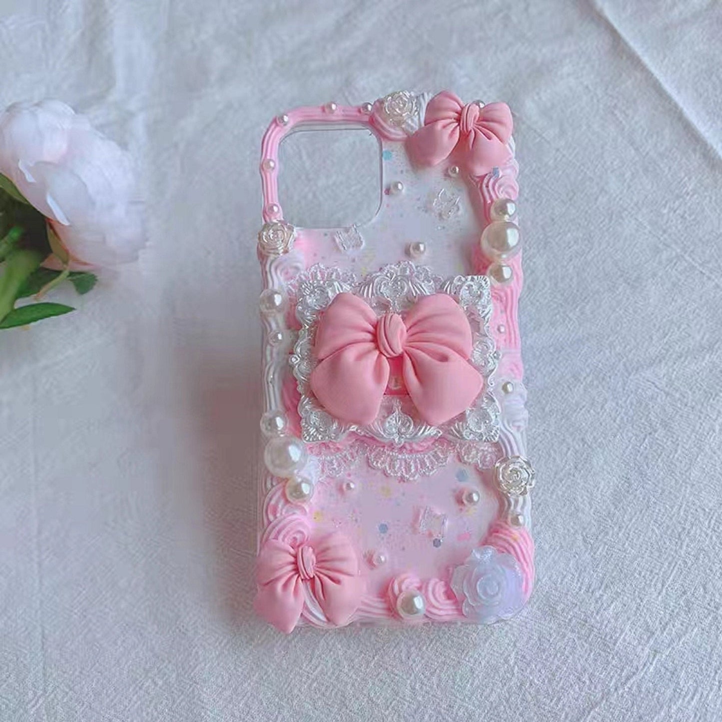 Decoden Custom Phone Case DIY Craft Kits | Pink Red Bows Lace Butterflies Pearls Charms | Samsung Android iPhone Cases