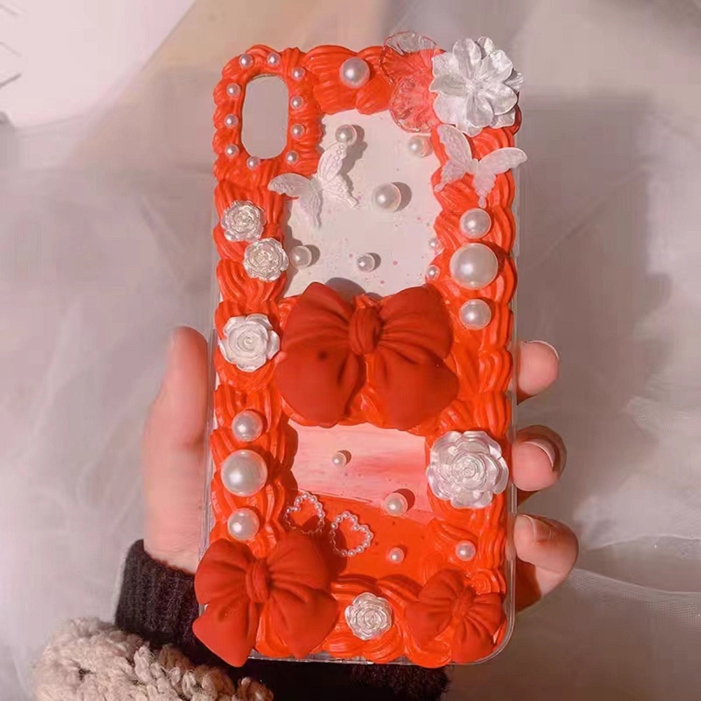 Decoden Custom Phone Case DIY Craft Kits | Pink Red Bows Lace Butterflies Pearls Charms | Samsung Android iPhone Cases