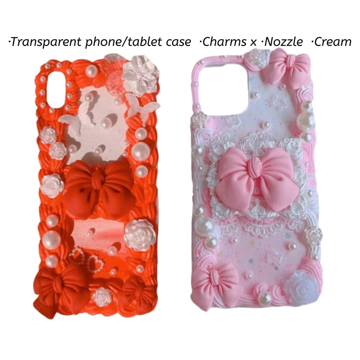 Decoden Custom Phone Case DIY Craft Kits | Pink Red Bows Lace Butterflies Pearls Charms | Samsung Android iPhone Cases