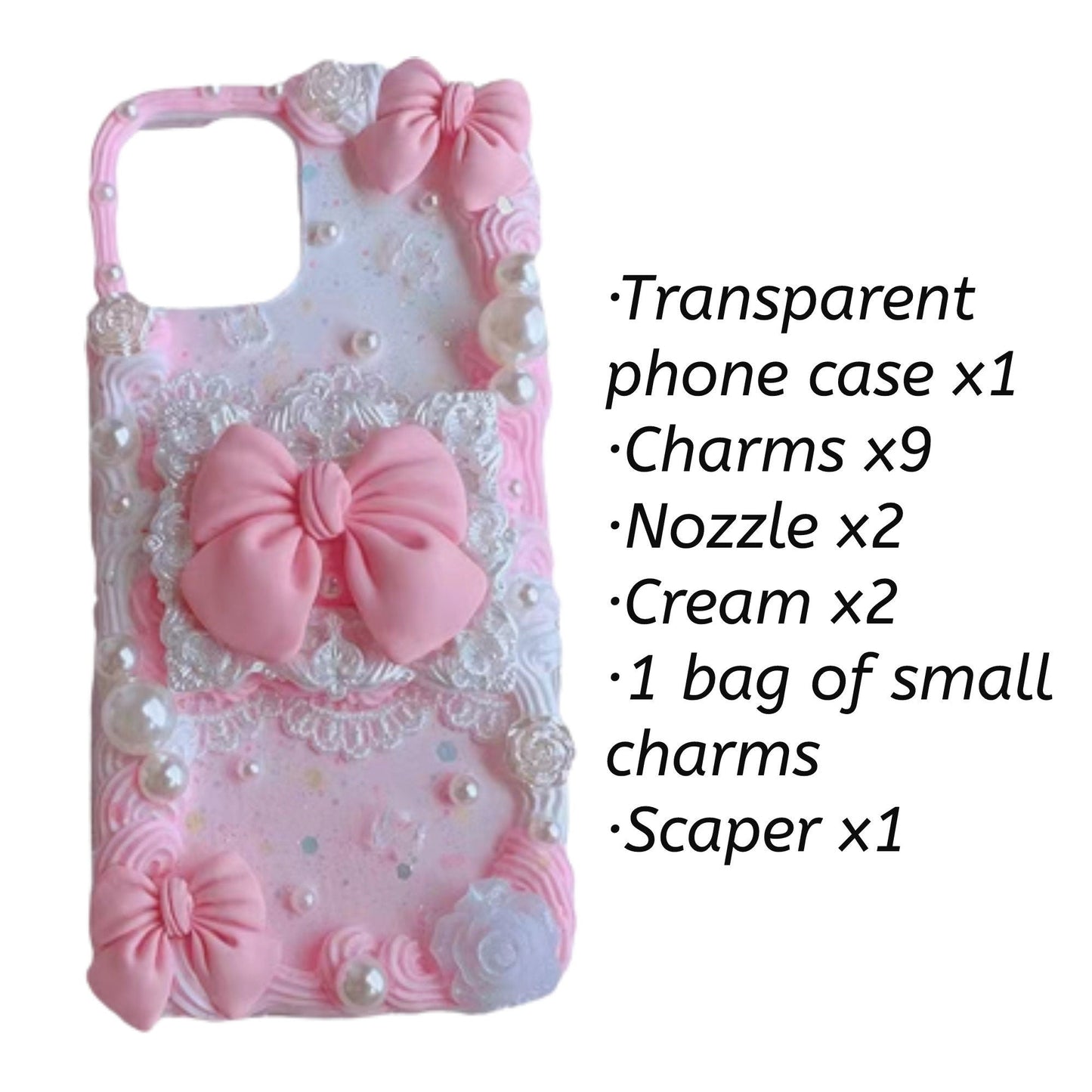 Decoden Custom Phone Case DIY Craft Kits | Pink Red Bows Lace Butterflies Pearls Charms | Samsung Android iPhone Cases