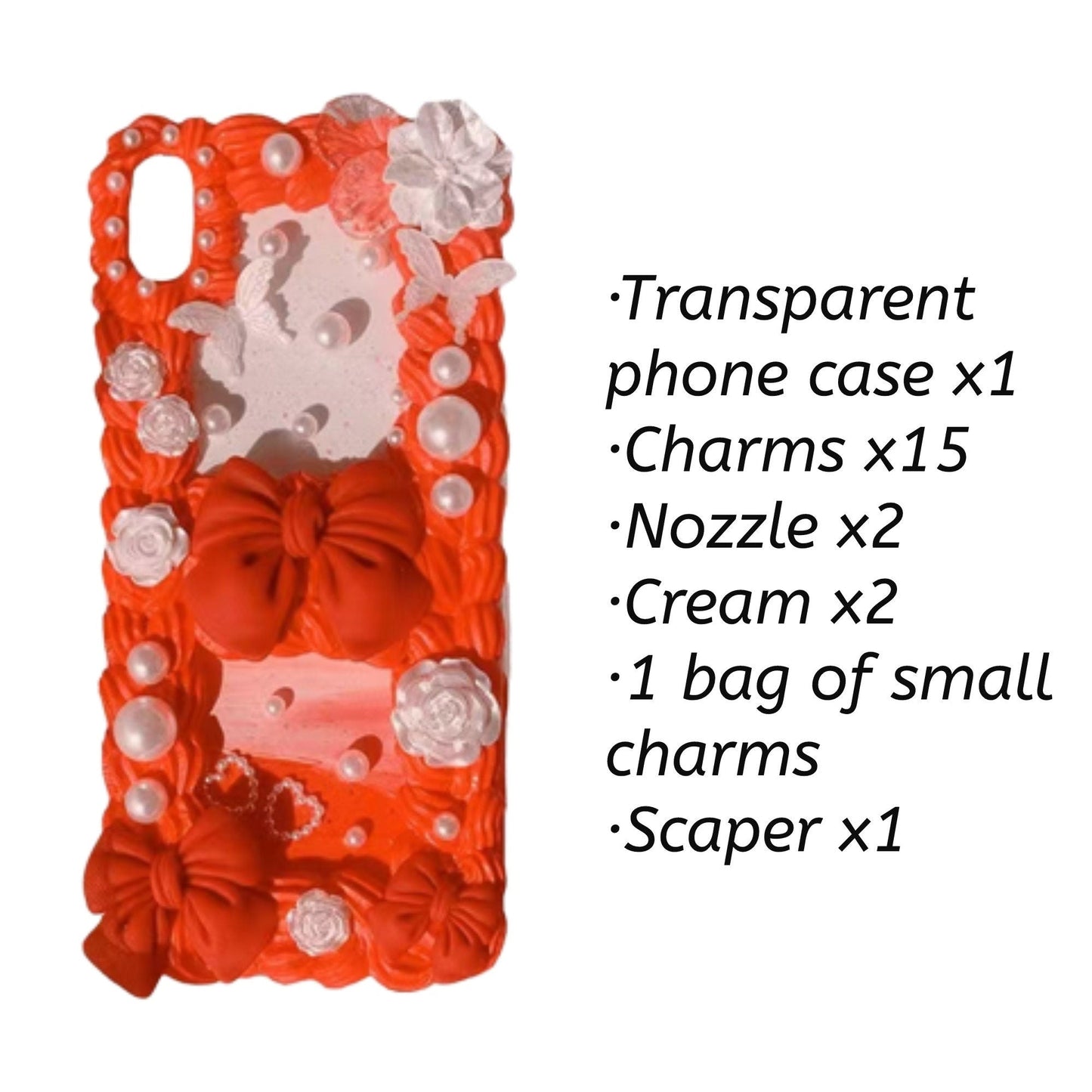 Decoden Custom Phone Case DIY Craft Kits | Pink Red Bows Lace Butterflies Pearls Charms | Samsung Android iPhone Cases