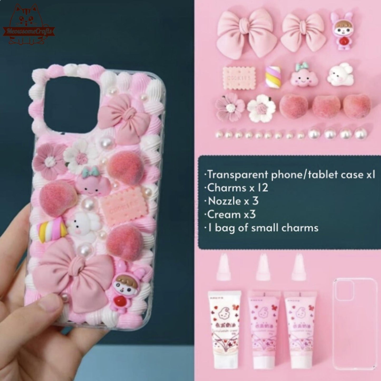 Decoden Custom Phone Case DIY Craft Kits | Pink Red Bows Pearls Flowers Kawaii Food Charms | Samsung Android iPhone
