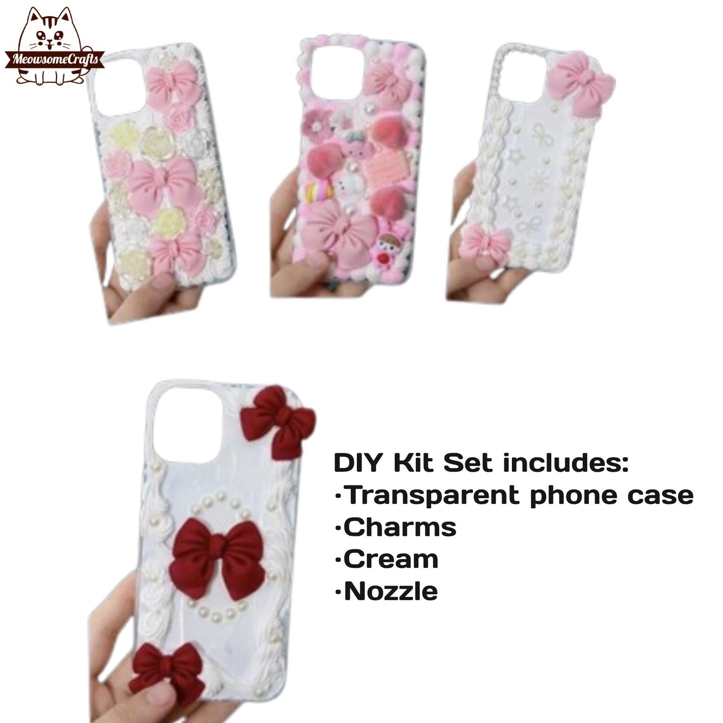 Decoden Custom Phone Case DIY Craft Kits | Pink Red Bows Pearls Flowers Kawaii Food Charms | Samsung Android iPhone