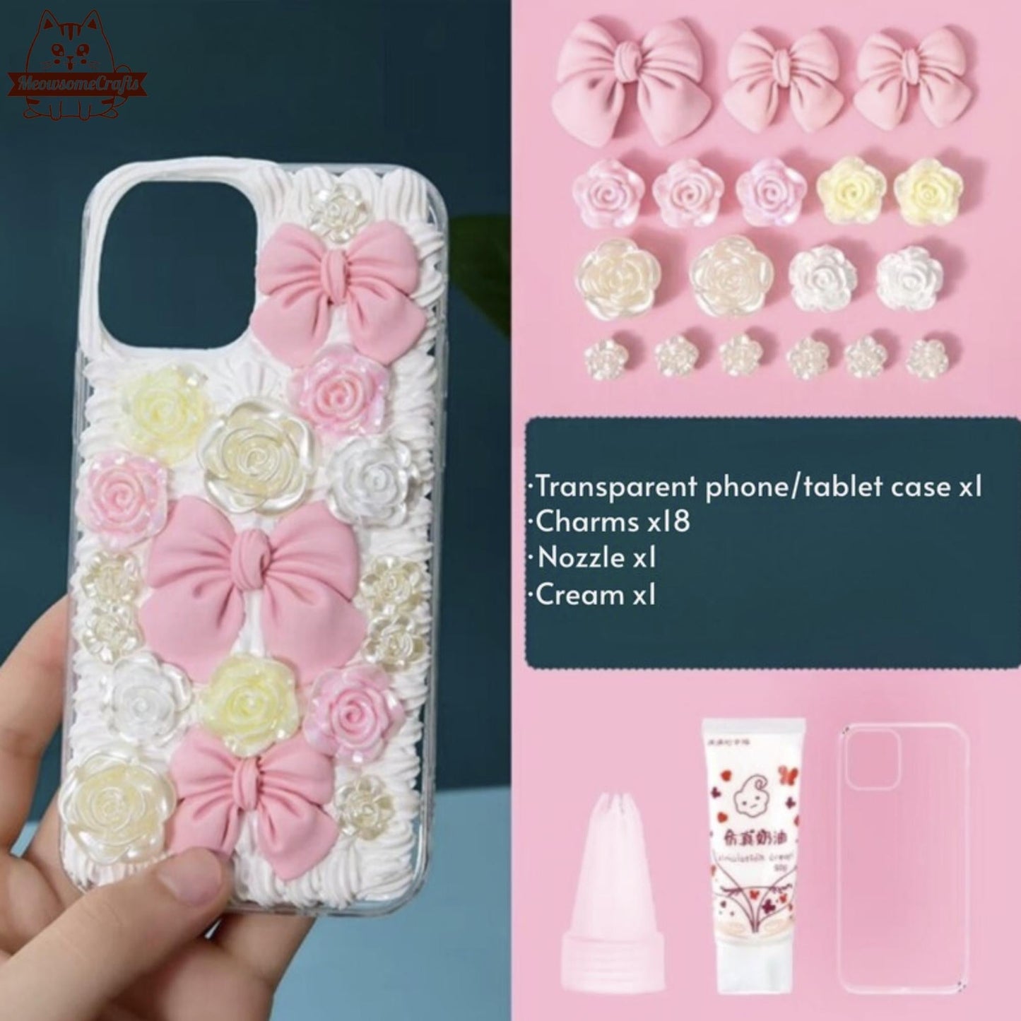 Decoden Custom Phone Case DIY Craft Kits | Pink Red Bows Pearls Flowers Kawaii Food Charms | Samsung Android iPhone