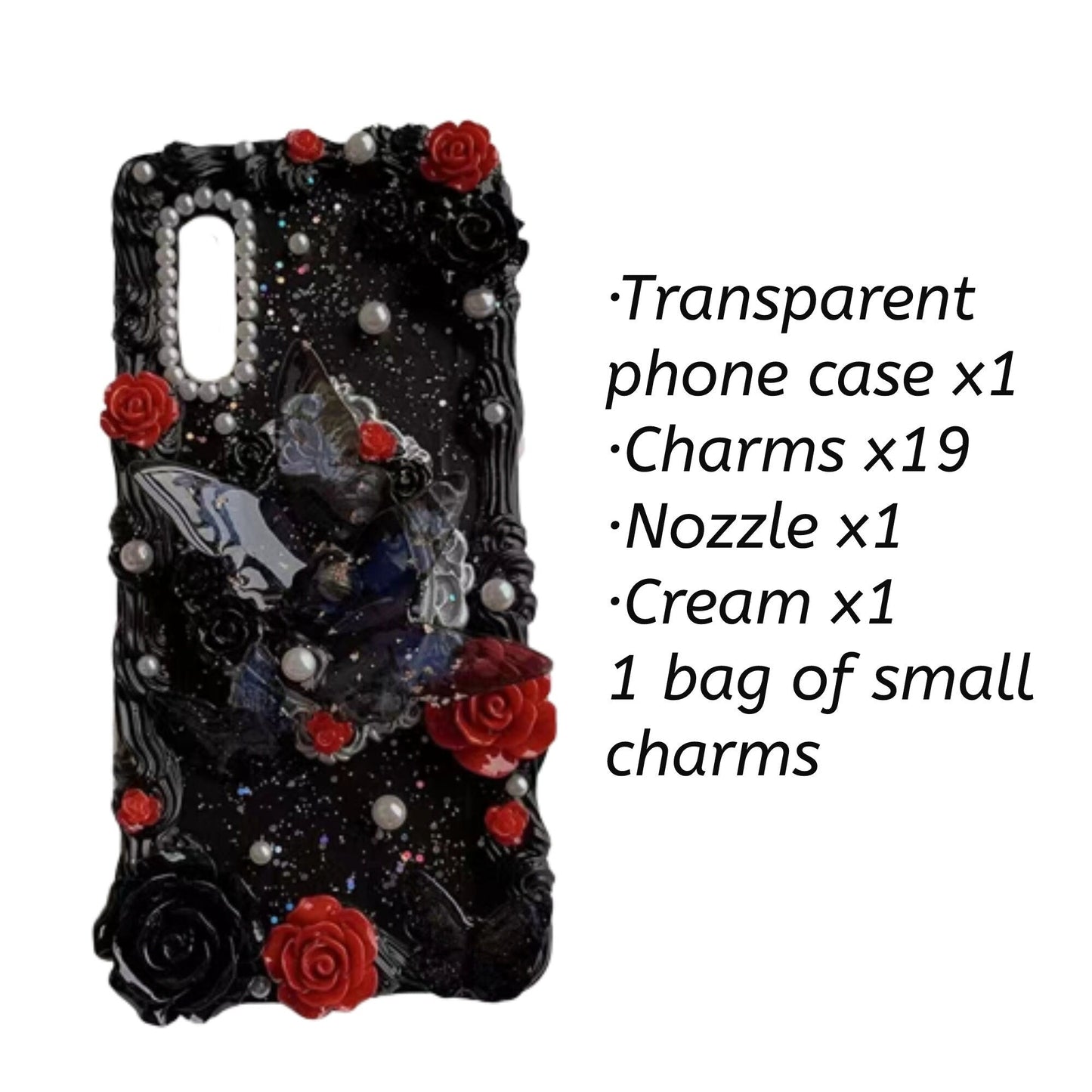 Decoden Custom Phone Case DIY Craft Kits | Purple Black Red Roses Iridescent Butterflies Charms | Samsung Android