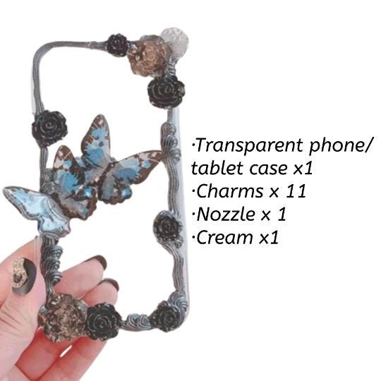Decoden Custom Phone Case DIY Craft Kits | Purple Blue Butterflies Roses Pearls Charms | Samsung Android iPhone Cases