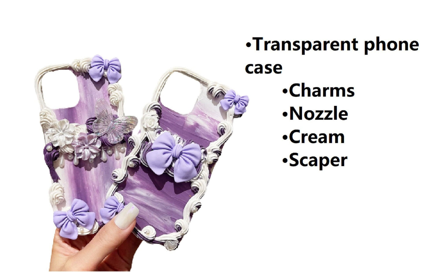 Decoden Custom Phone Case DIY Craft Kits | Purple Flowers Bows Butterflies Charms | Samsung Android iPhone Cases