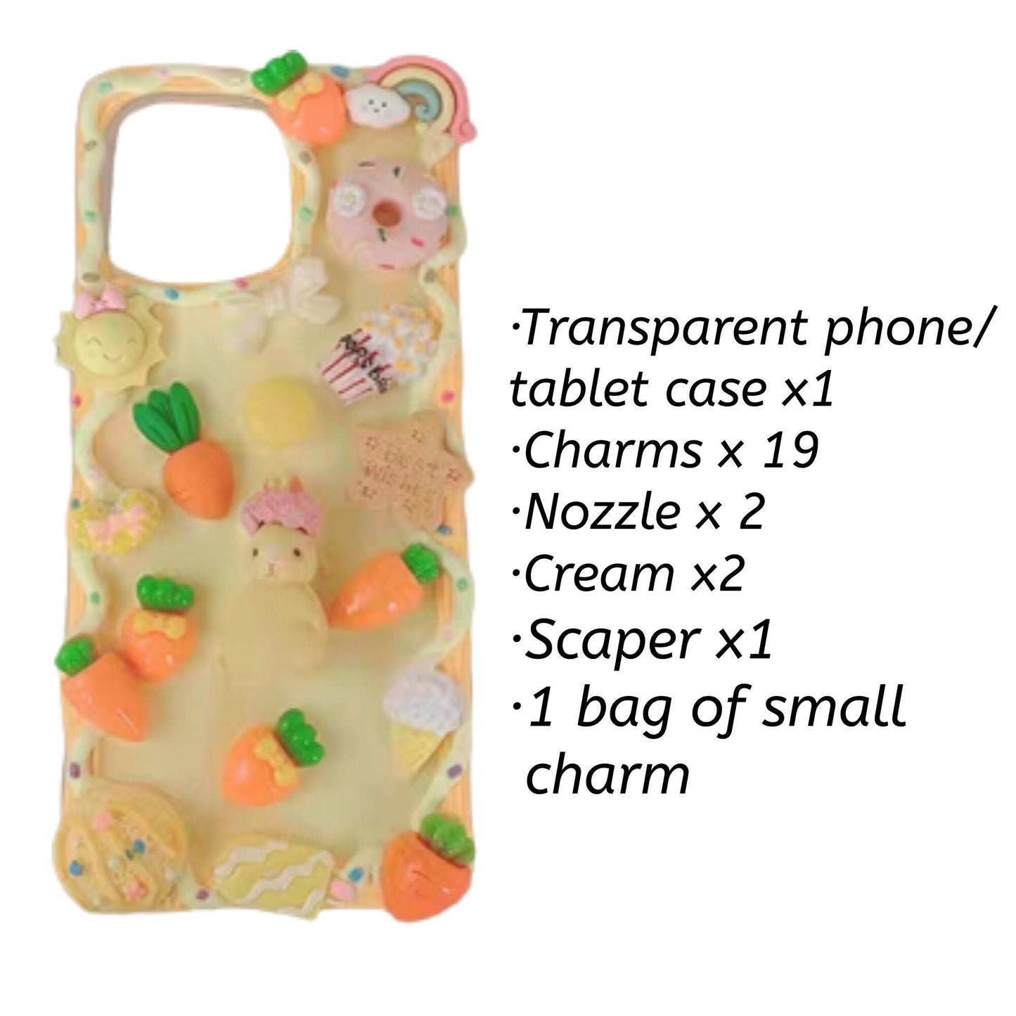 Decoden Custom Phone Case DIY Craft Kits | Rabbit Carrots Crackers Cookies Ice Cream Food Charms | Samsung Android