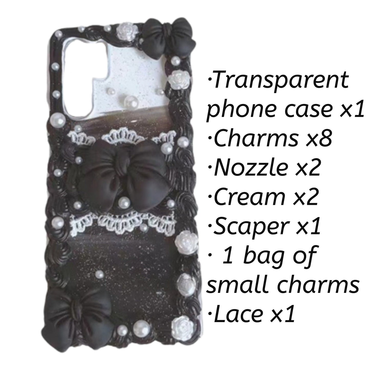 Decoden Custom Phone Case DIY Craft Kits | Red Black Big Bows Lace Flowers Pearls Charms | Samsung Android iPhone Cases