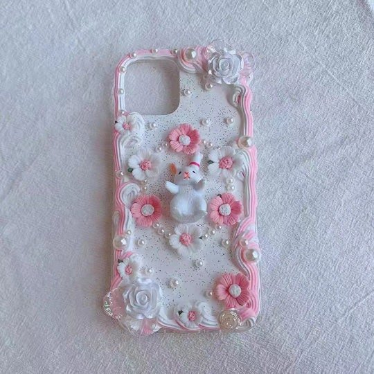 Decoden Custom Phone Case DIY Craft Kits | Sakura Flowers Daisies Rabbit Pearls Charms | Samsung Android iPhone Cases