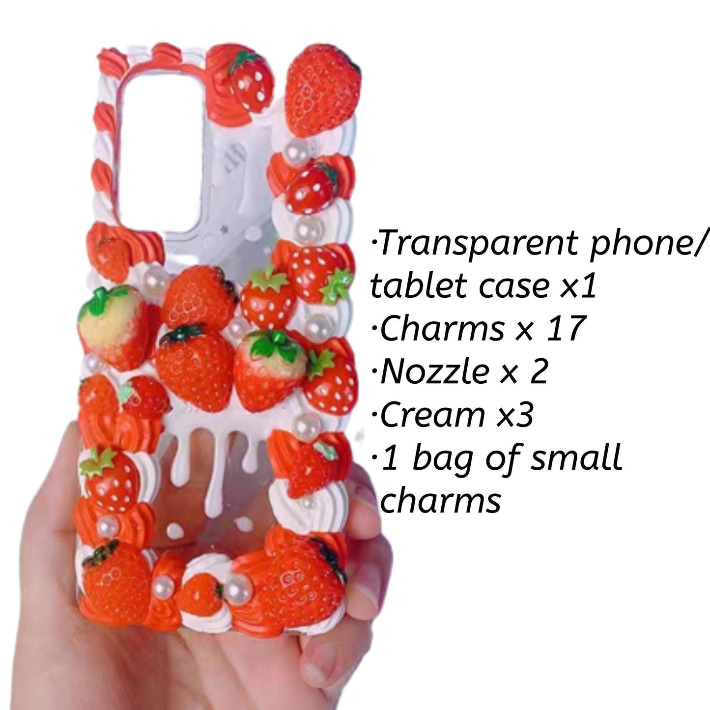 Decoden Custom Phone Case DIY Craft Kits | Strawberries Various Styles Fruit Food Pearls Charms | Samsung Android