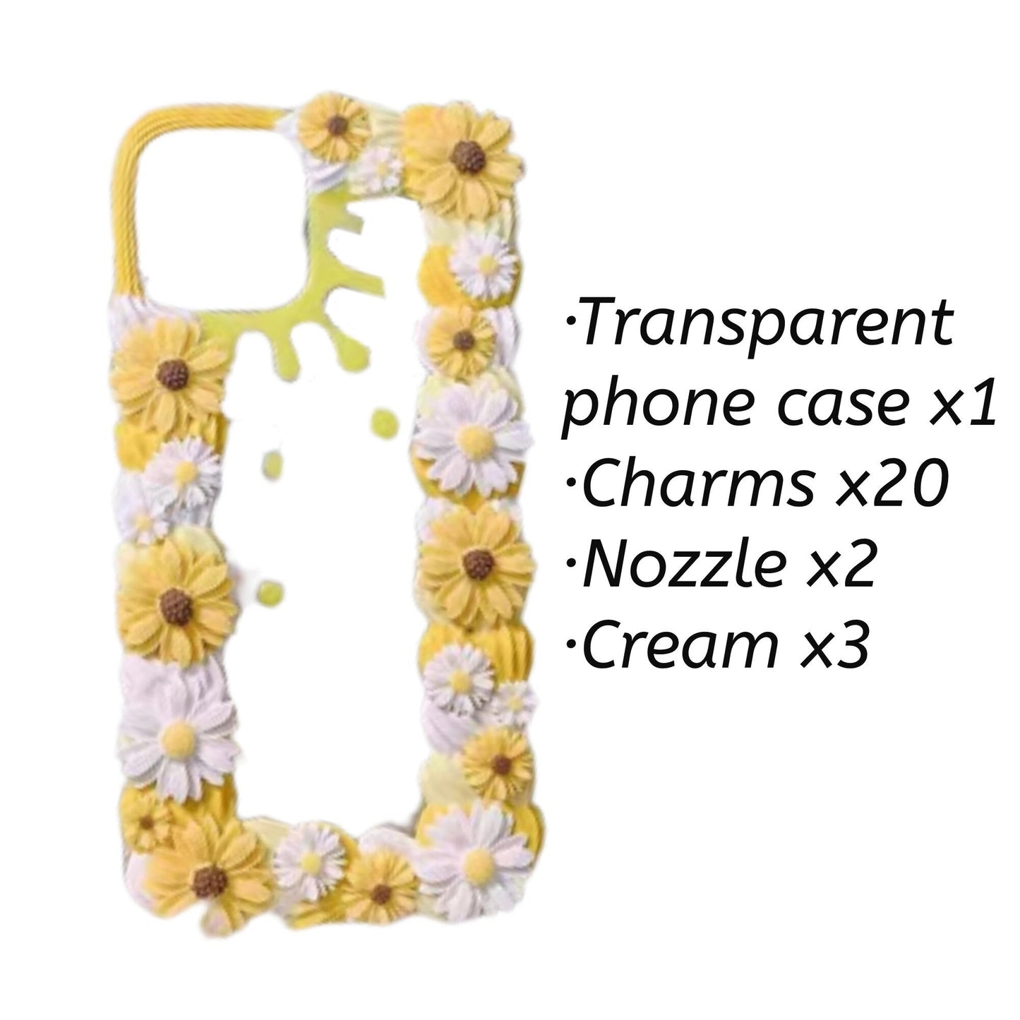 Decoden Custom Phone Case DIY Craft Kits | White Yellow Flowers Daises Orange Slices Pearls Charms | Samsung Android