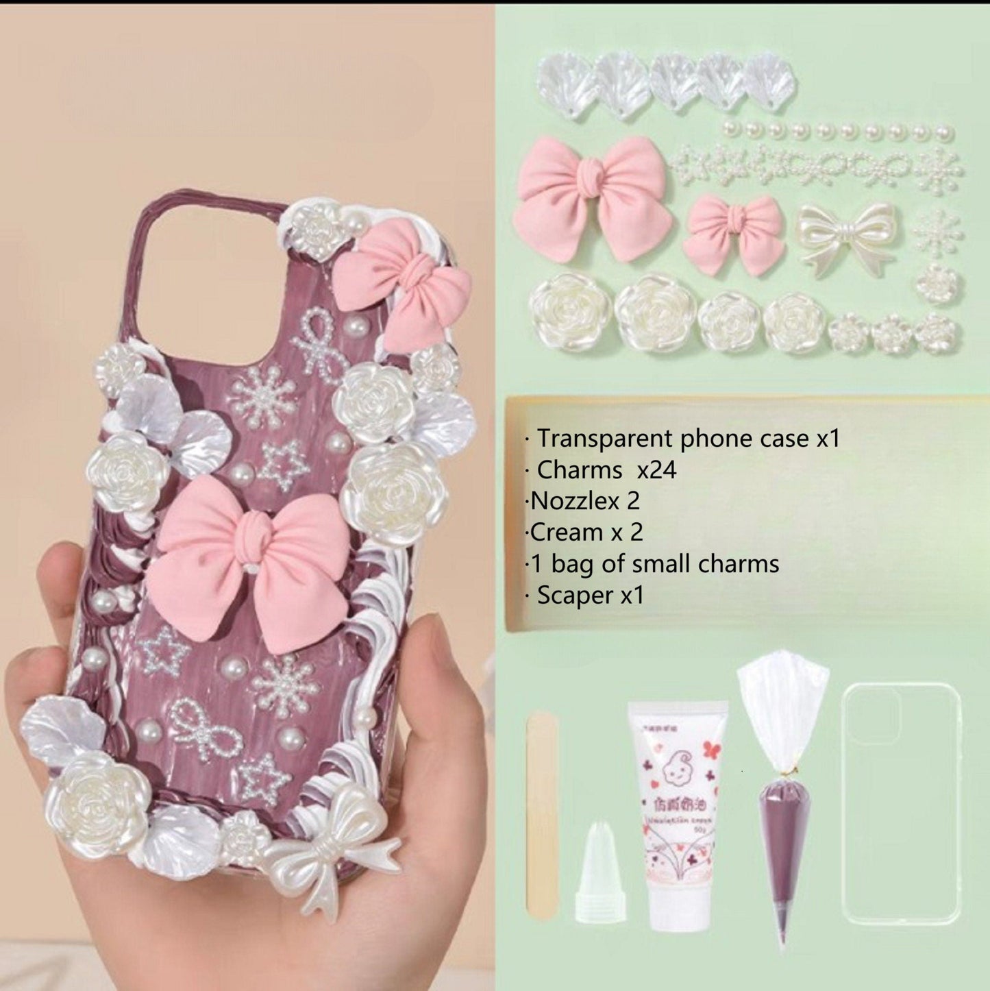 Decoden Custom Phone Case DIY Craft Kits | Yellow Blue Pink Bows Stars Snowflakes Roses Charms | Samsung Android iPhone