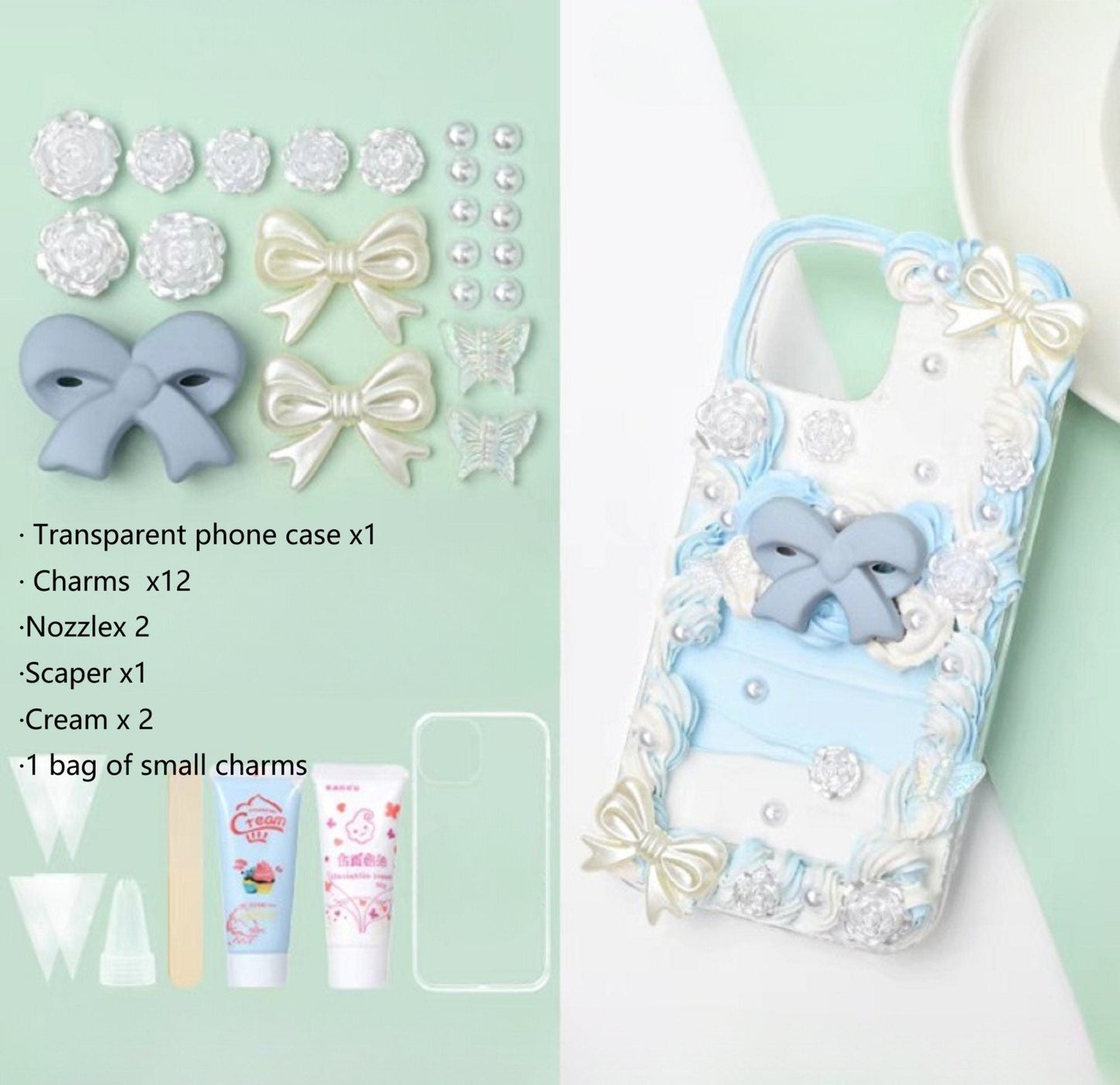 Decoden Custom Phone Case DIY Craft Kits | Yellow Blue Pink Bows Stars Snowflakes Roses Charms | Samsung Android iPhone