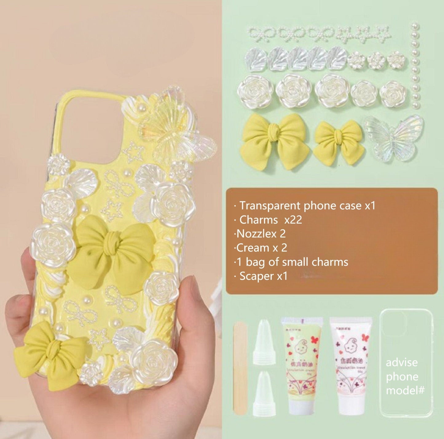 Decoden Custom Phone Case DIY Craft Kits | Yellow Blue Pink Bows Stars Snowflakes Roses Charms | Samsung Android iPhone