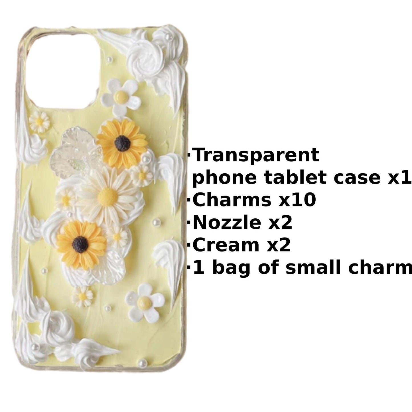Decoden Custom Phone Case DIY Craft Kits | Yellow White Daises Flowers Butterflies Pearls Charms | Samsung Android